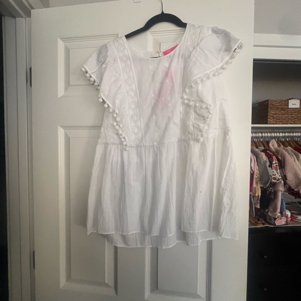 Lilly Pulitzer White Blouse with Pom-Pom Detail